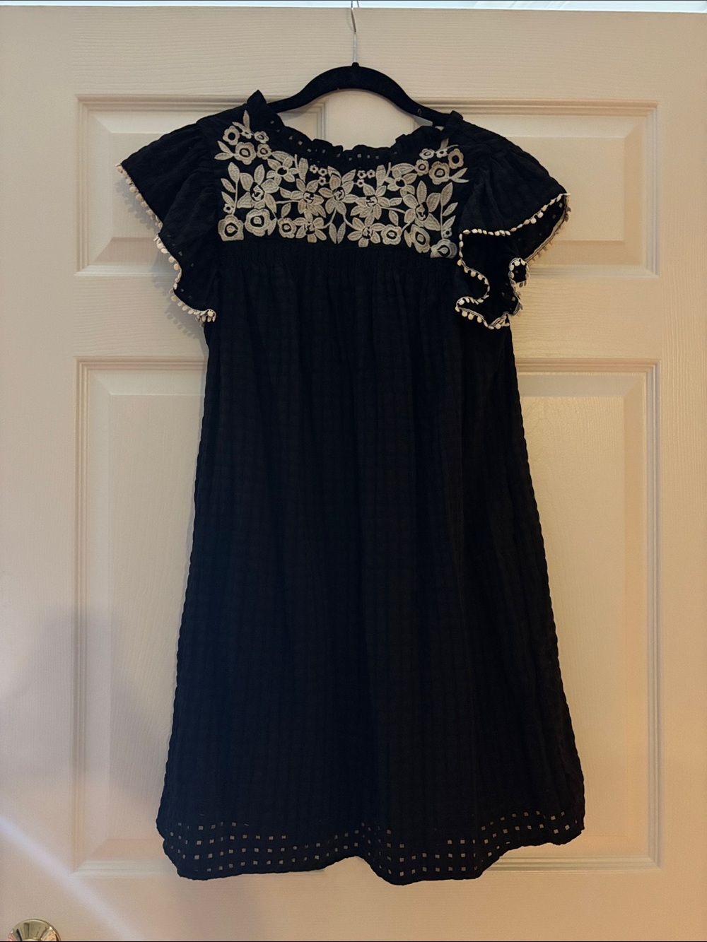 THML Black Dress with White Floral Embroidery